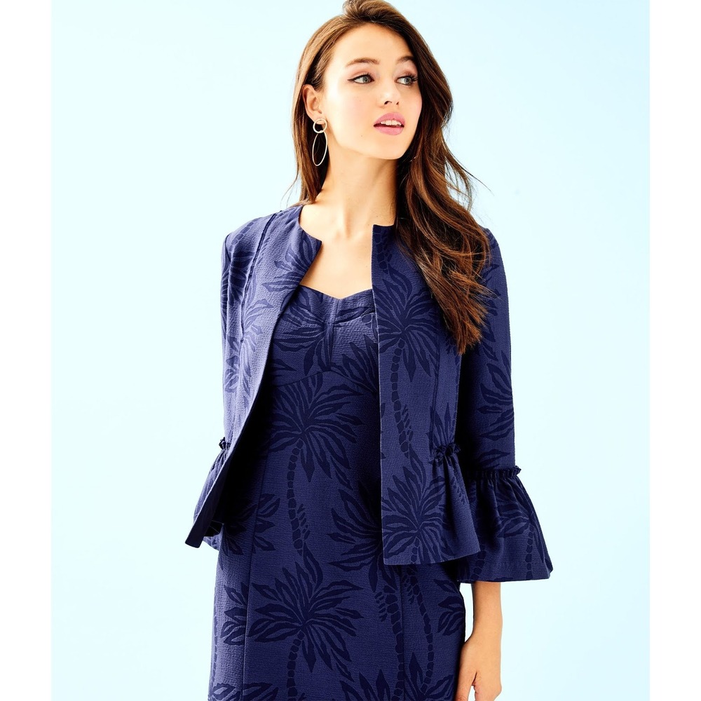 NWT Lilly Pulitzer Shaylee Jacket M Palm Jacquard Ruffle Resort Bell Sleeve Chic